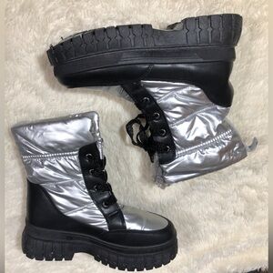 Puffy Silver and Black Winter Boots